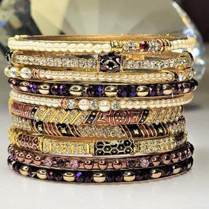 Bangles with Fashion Pearls and Crystal Rhinestones Set of 10.